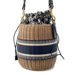 Dior Black Rattan Wicker Basket  2WAY Christian Bag Oblique